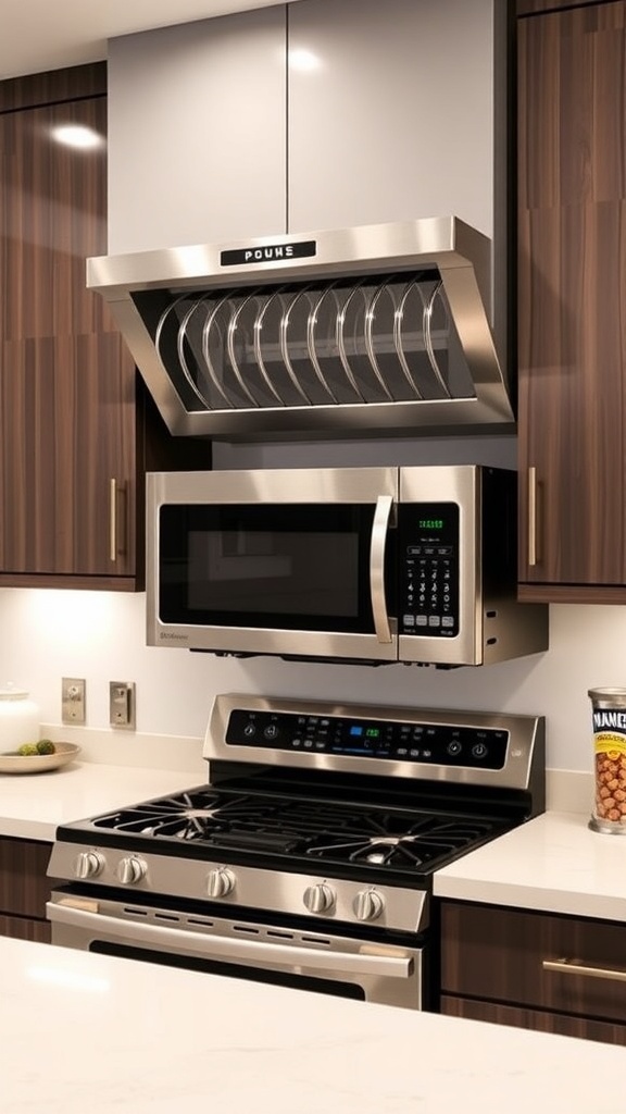 Microwave Oven with Vent Hood Installation Guide A stylish kitchen with a microwave oven and vent hood above the stove, highlighting modern design.